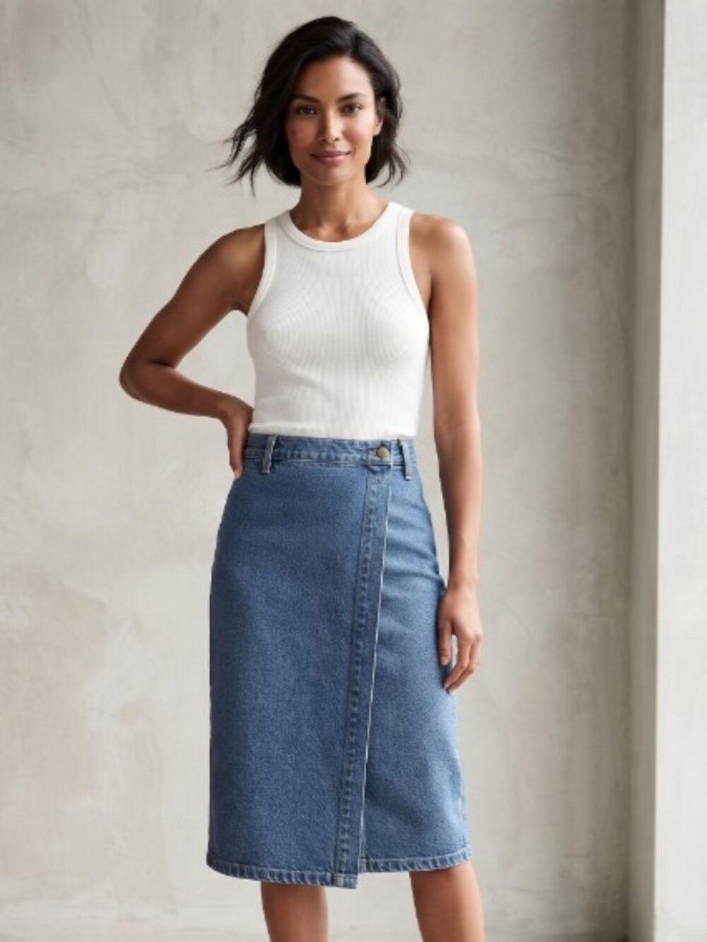 Style & Co. Women's Blue Denim Y2K Wrap Midi Skirt 100% Cotton - Size 12